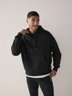 Black Oversized Heavyweight Cotton Rich Jersey Hoodie