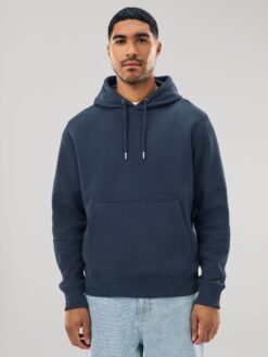 Navy Blue Regular Fit Heavyweight Cotton Rich Jersey Hoodie